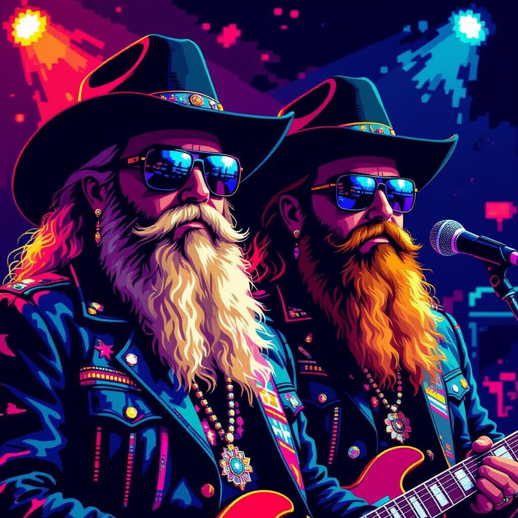 ZZ Top Pixel Art Portrait in Retro 16-Bit Style