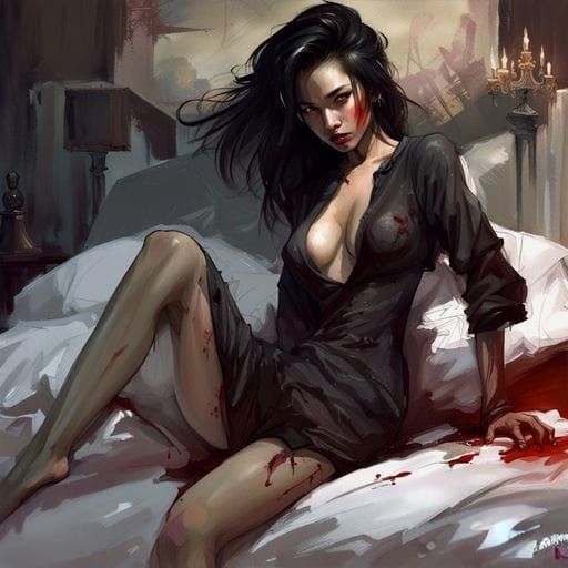 Sensual Asian Vampire Portrait in Splash Art Style