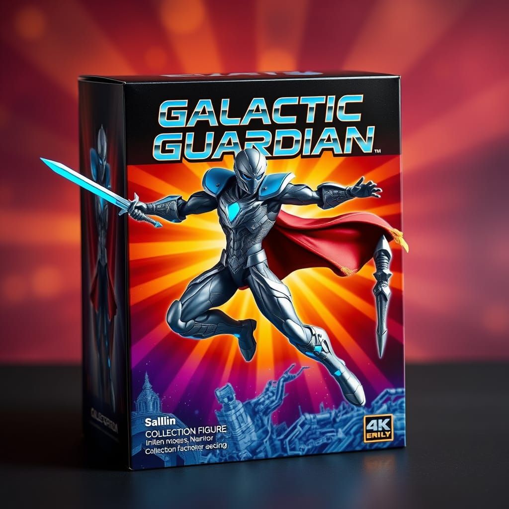 Epic Action Figure Box in Futuristic, Metallic Armor with Gl...