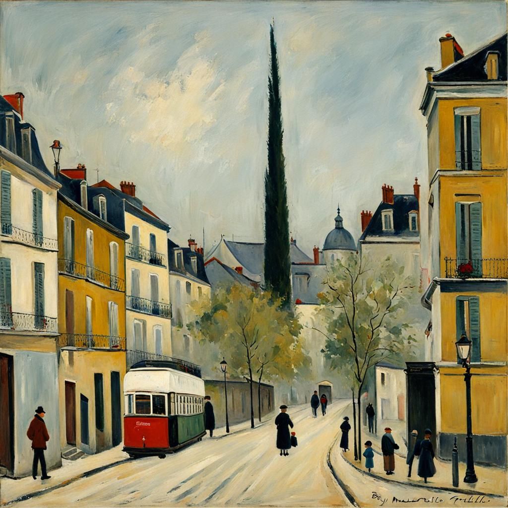Parisian Street Scene in Utrillo Style