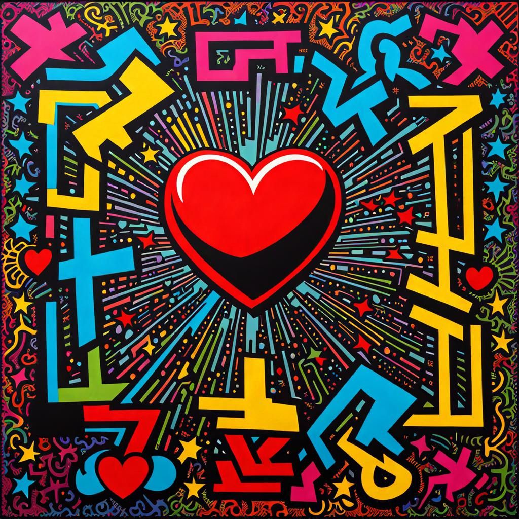 Vibrant Pop Art 'Love' Painting in 90s Style
