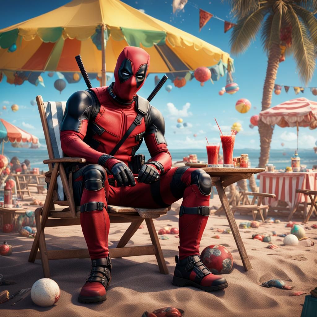 Deadpool's Beach Party in Detailed Matte Painting