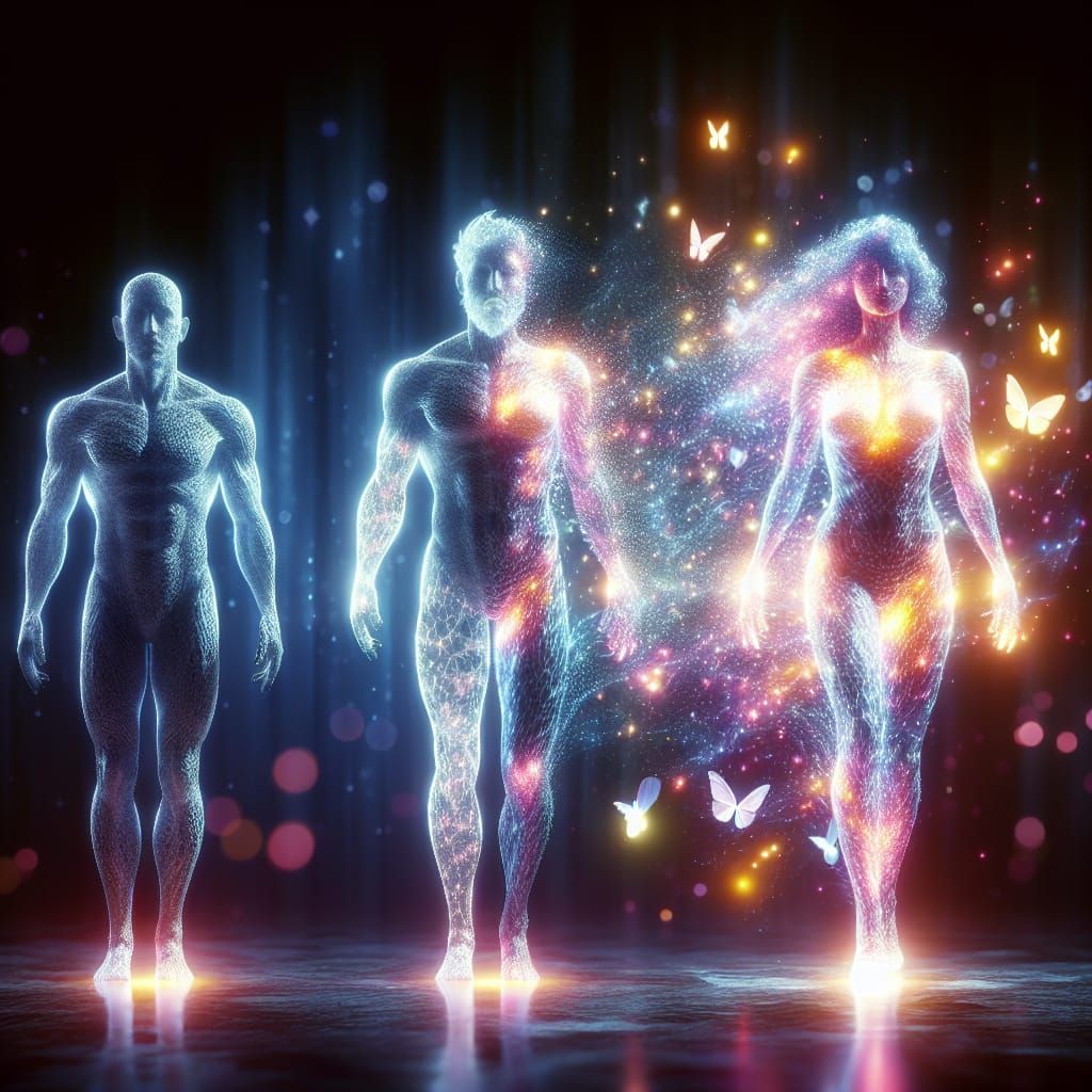 Magical Transformation: Man to Woman in Shimmering Lights