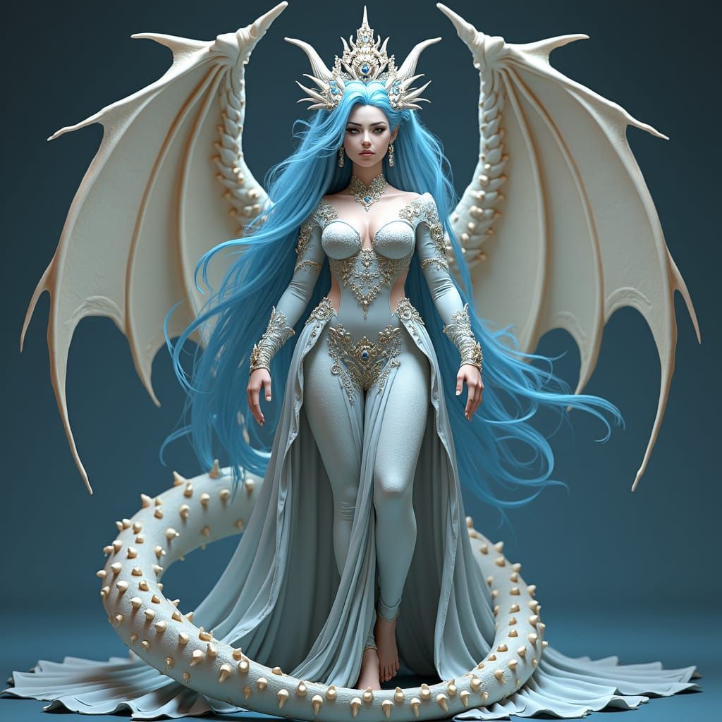Majestic Dragon-Woman Queen in Fantasy Concept Art Style