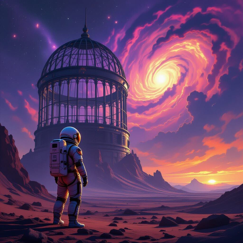 Astronaut Discovers Giant Alien Artifact on Nebula Planet