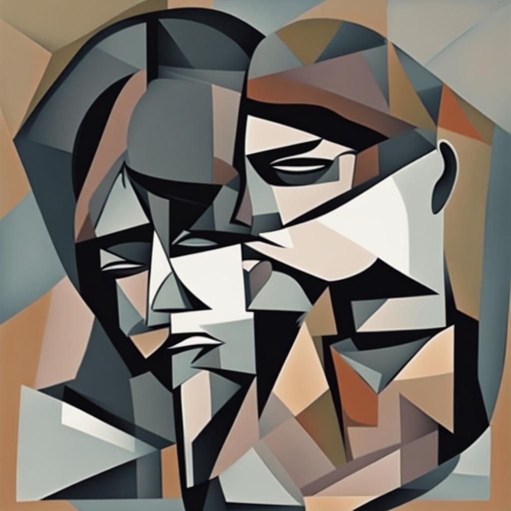 Cubist Painting of a Sad Couple