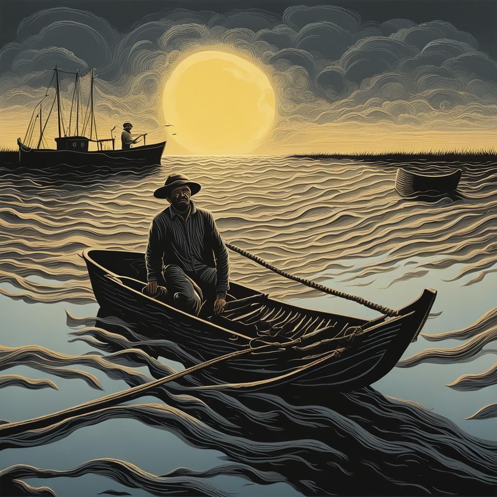 Fisherman Sleeping in Shadow: A Surreal Scene