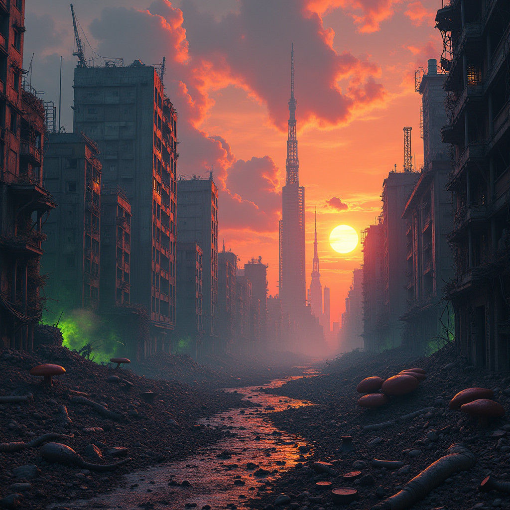 Post-Apocalyptic Cityscape Ravaged by Nuclear War