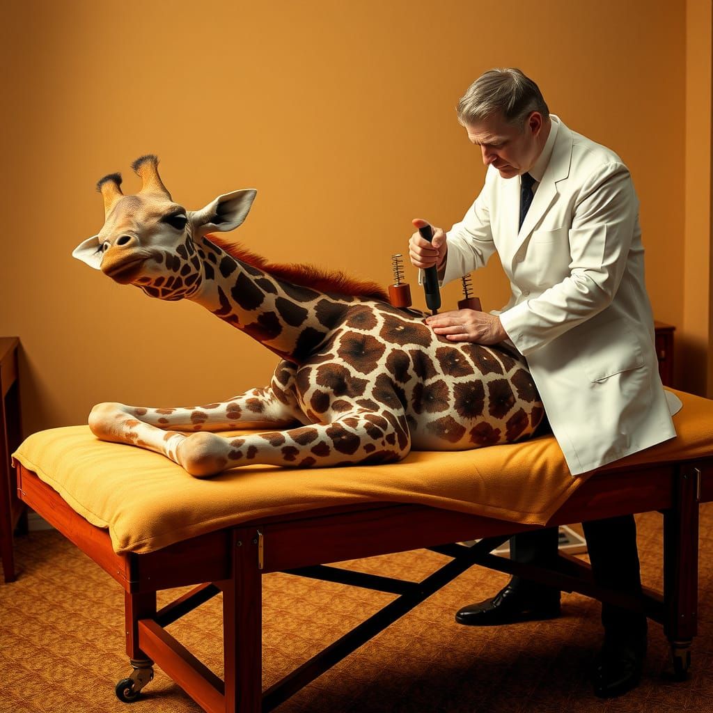 Giraffe Spinal Adjustment: A Comedic Film Still