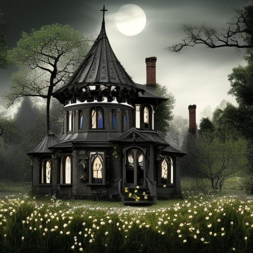 Blackthorn gothic house with black thorns and black roses