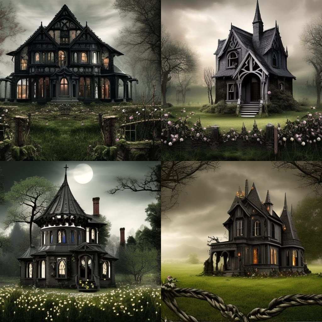 Blackthorn gothic house with black thorns and black roses