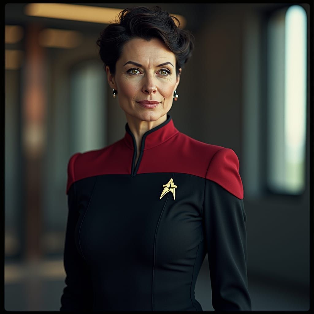 Vulcan Woman in Starfleet Uniform: Cinematic Film Still