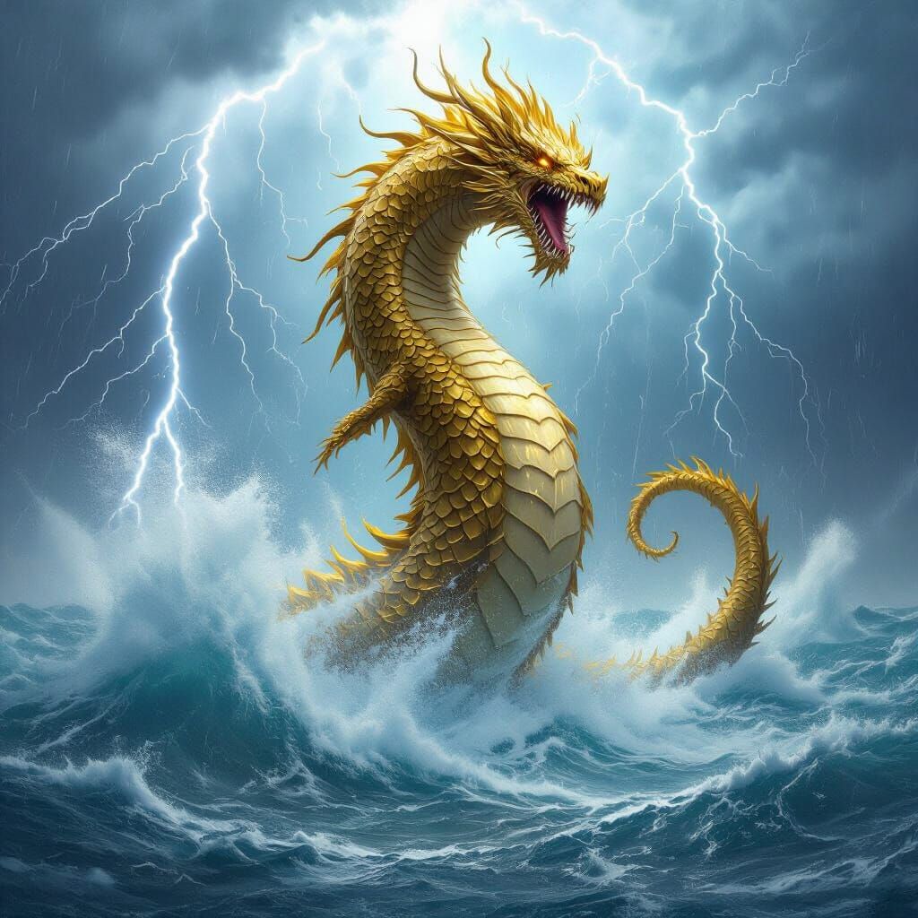 Golden Leviathan Rises From Stormy Depths