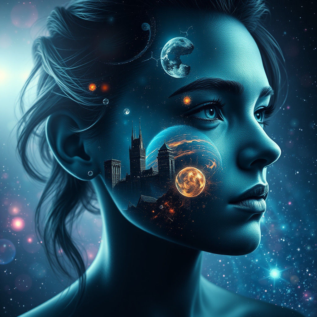 Double Exposure Portrait: Universe Within Soul