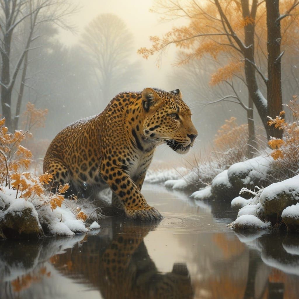 Leopard in Winter Wonderland Scene