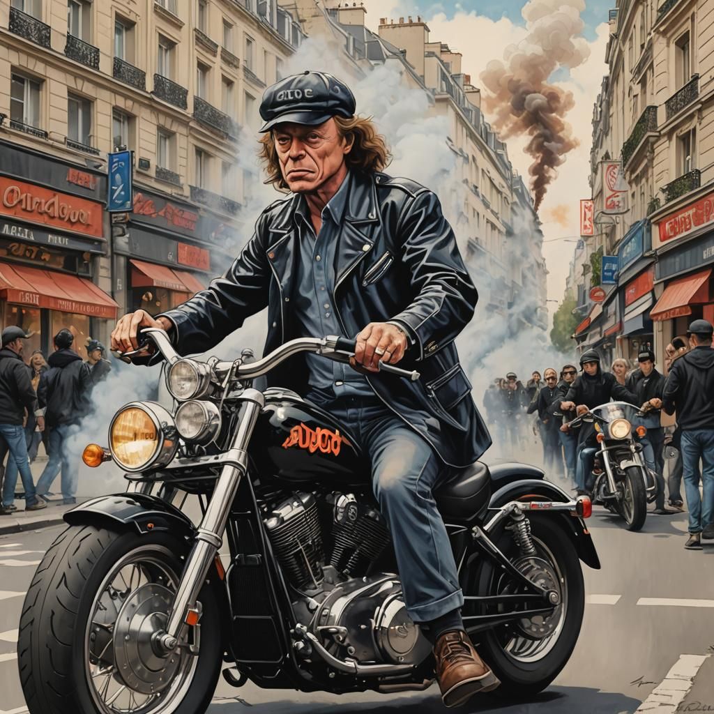 Angus Young on Harley in Paris: Anime Style