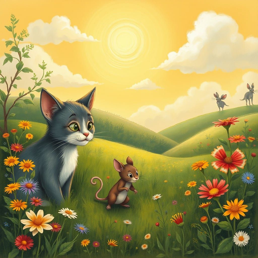 Tender Moment of Tom and Jerry in Enchanting Countryside