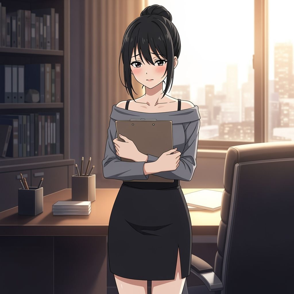 Anime Secretary in Elegant Office, Makoto Shinkai Style