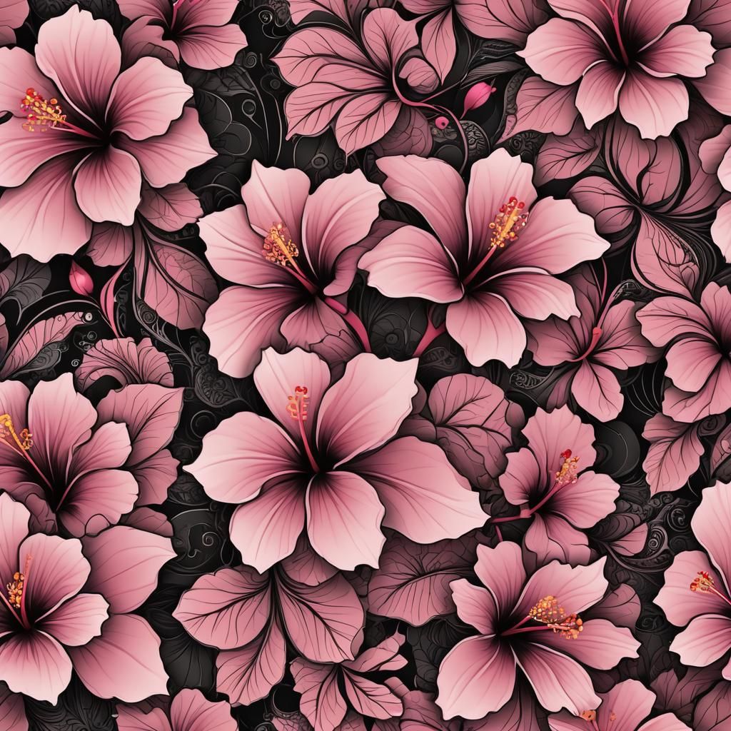 Pink and Black Hibiscus with Fractal Elements