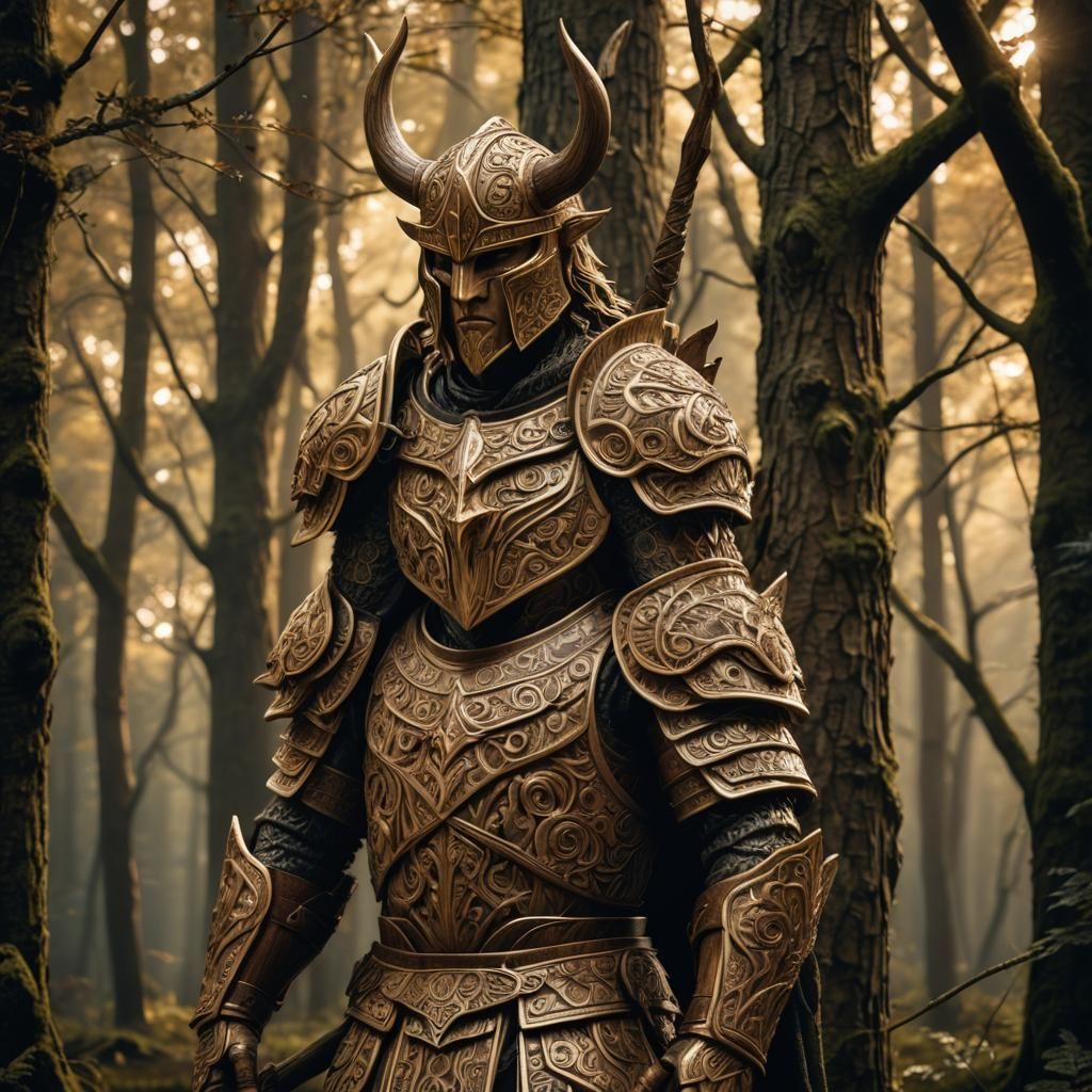 Wooden Nordic Warrior in Mystic Forest