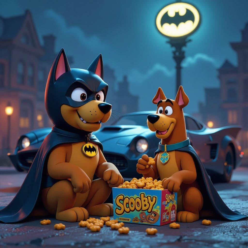 Scooby-Doo as Batman in Detailed Matte Painting
