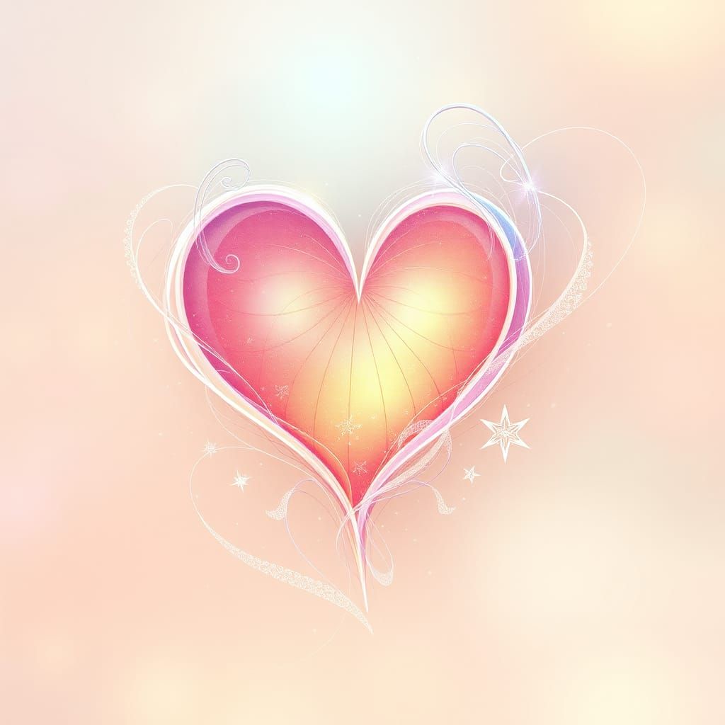 Iridescent Musical Note Heart in Ethereal Style