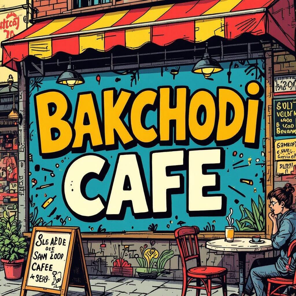 Bakchodi Cafe Sign: Vibrant Colors & Quirky Illustrations