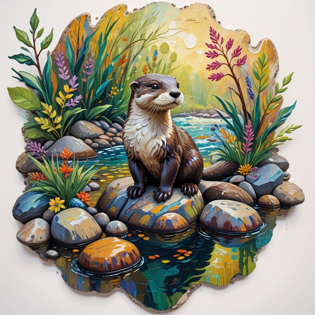 Playful Otter in Vibrant River Oasis