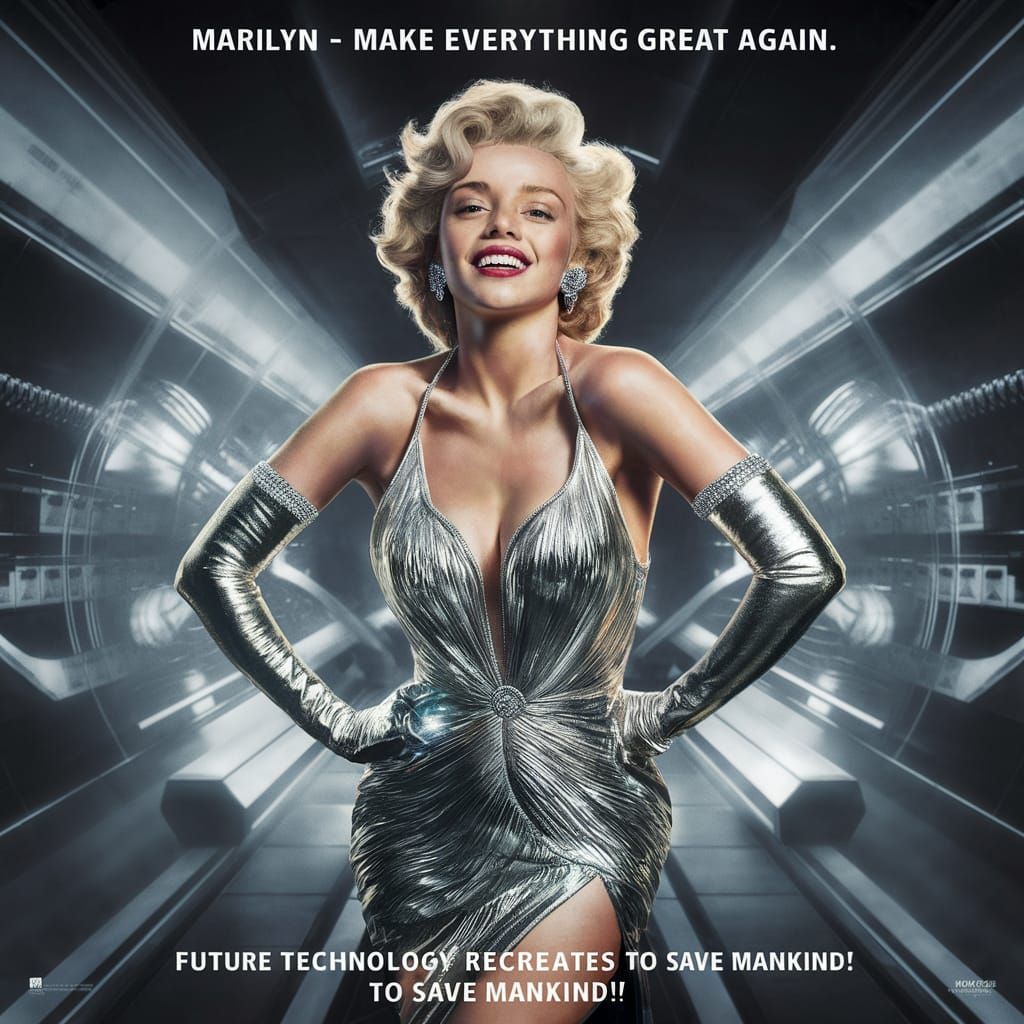 Marilyn Monroe in Silver Gown: A Futuristic Portrait