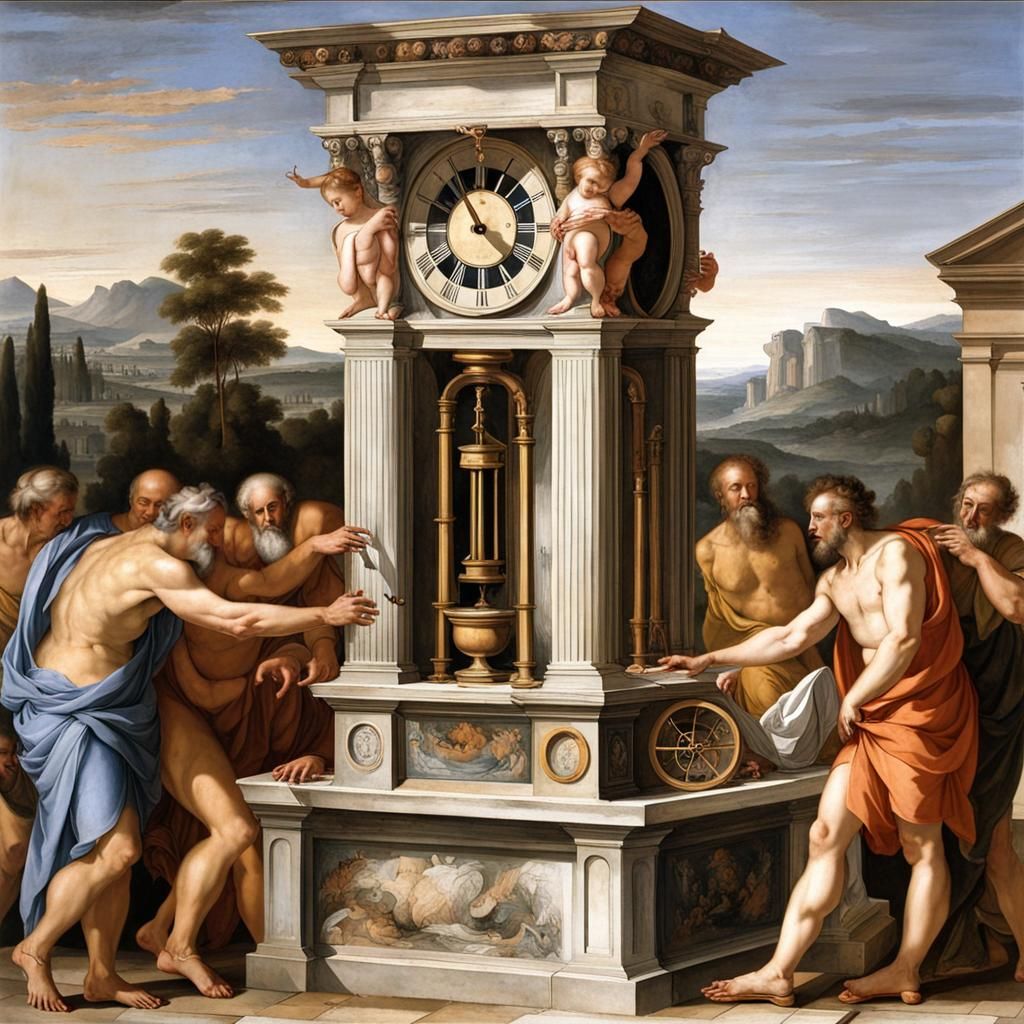 Plato's Water Clock in Michelangelo Fresco Style