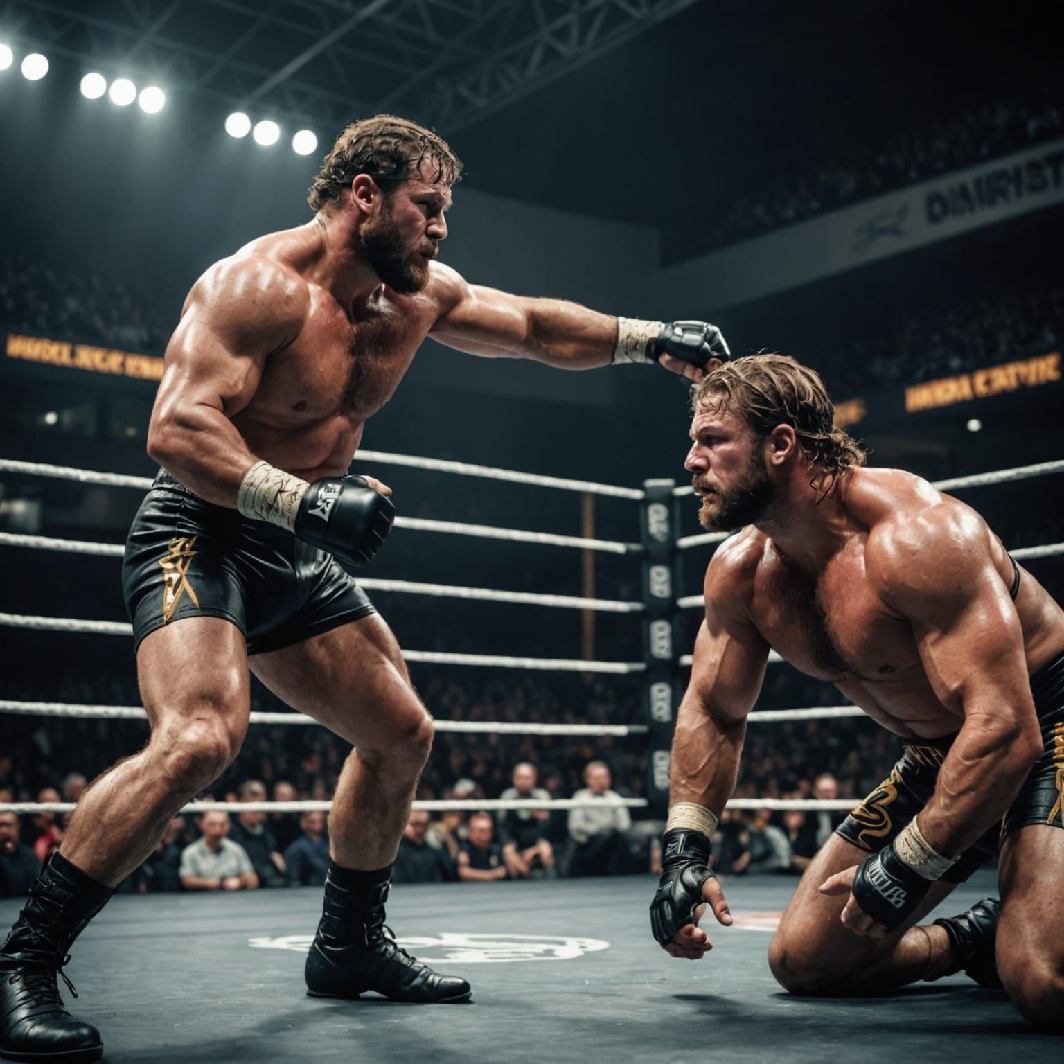 Hyperrealistic Pro Wrestling Match in Sharp Focus