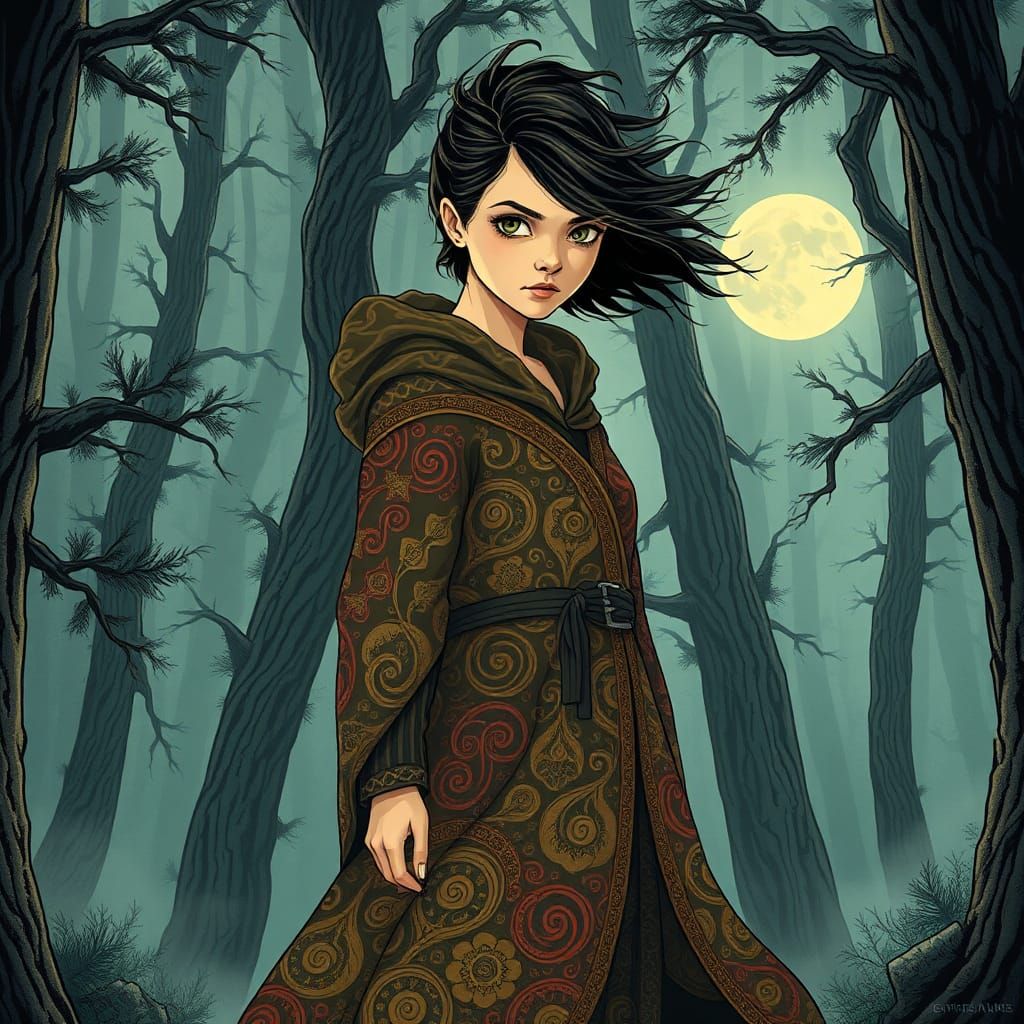 Defiant Girl in Ethereal Forest Illustration