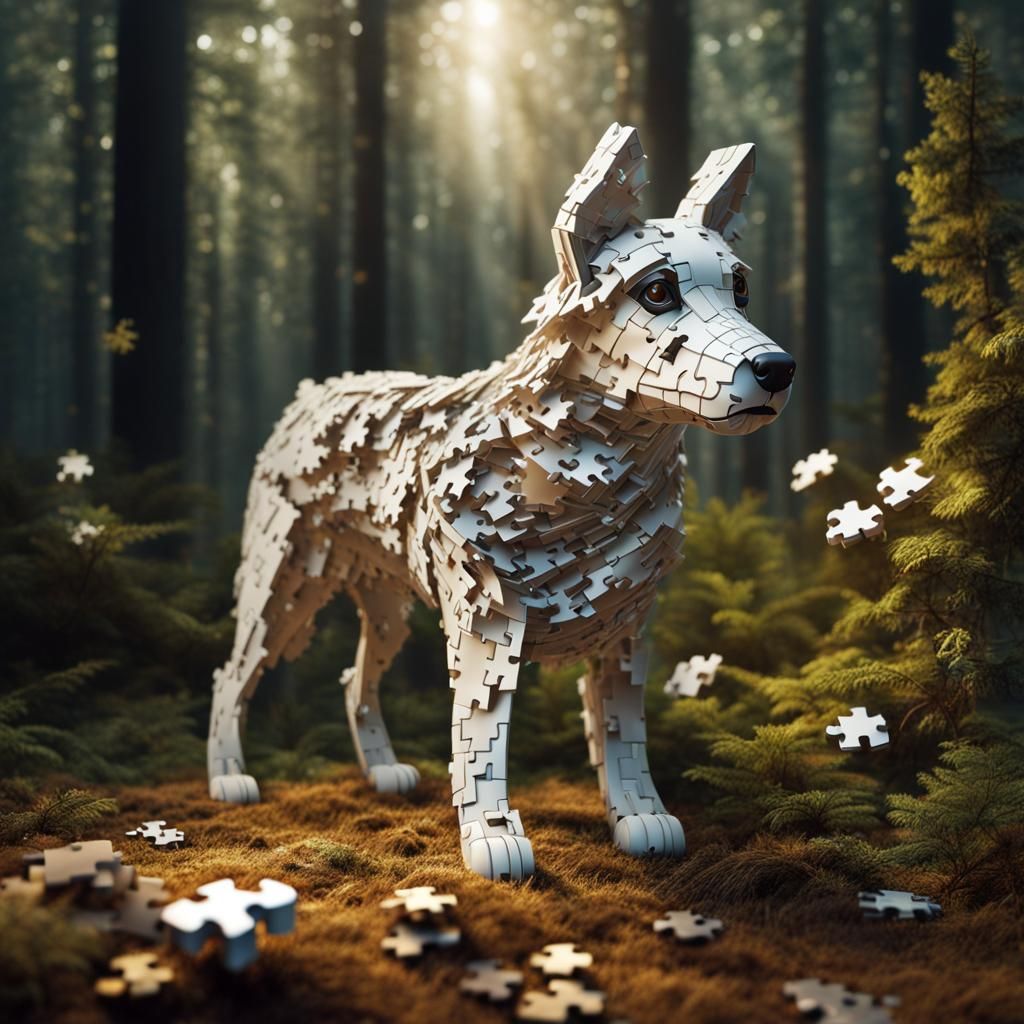 Puzzle Dog in Chaotic Forest