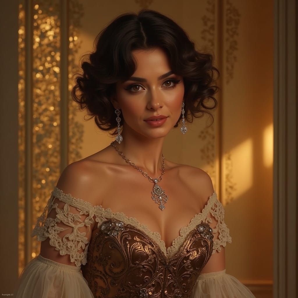 Elegant Brunette in Art Nouveau Style