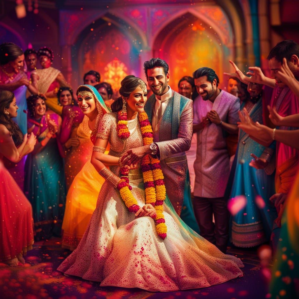 Colorful Hyperrealistic Bollywood Wedding Scene