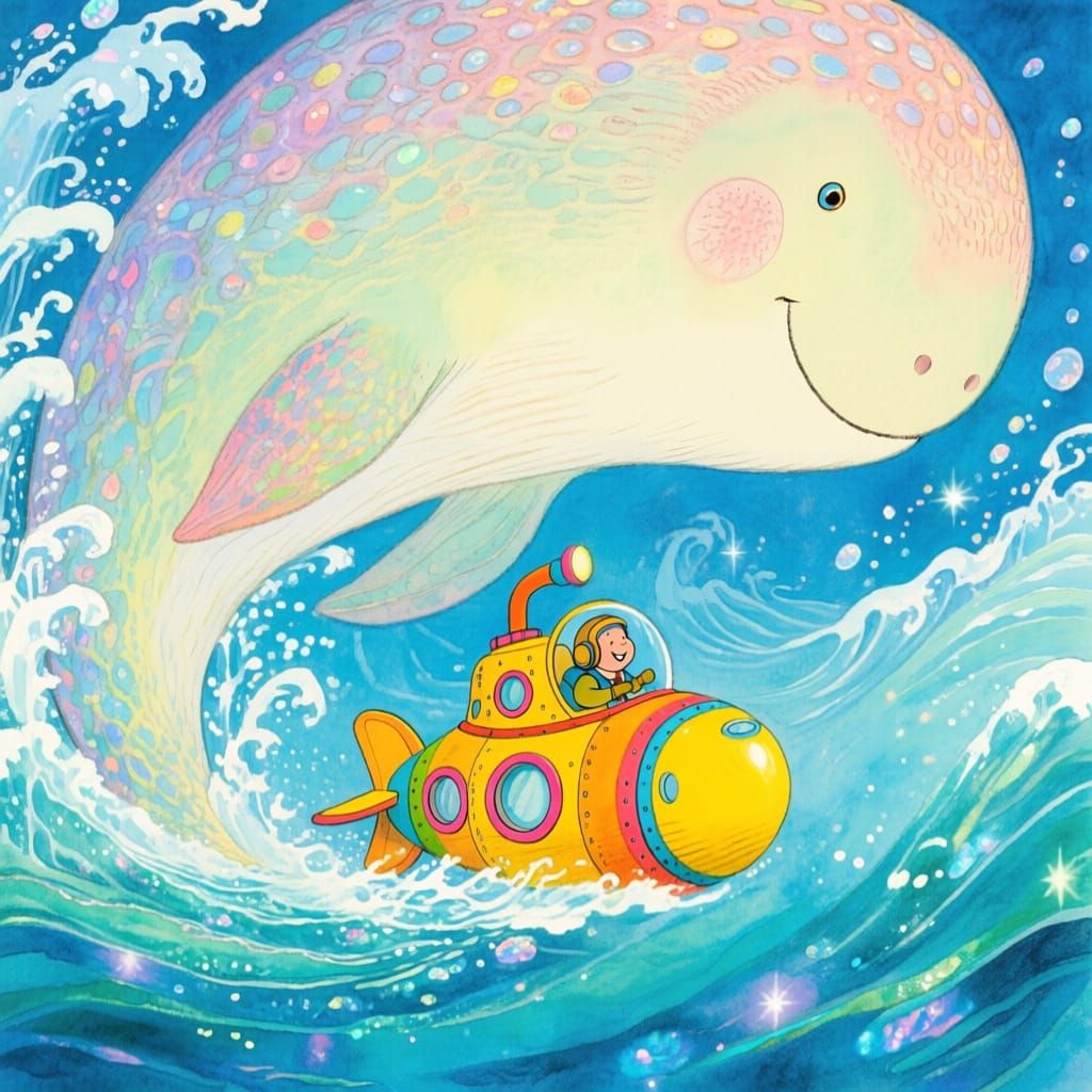 Whimsical Submarine Meets Gentle Giant Sea Creature