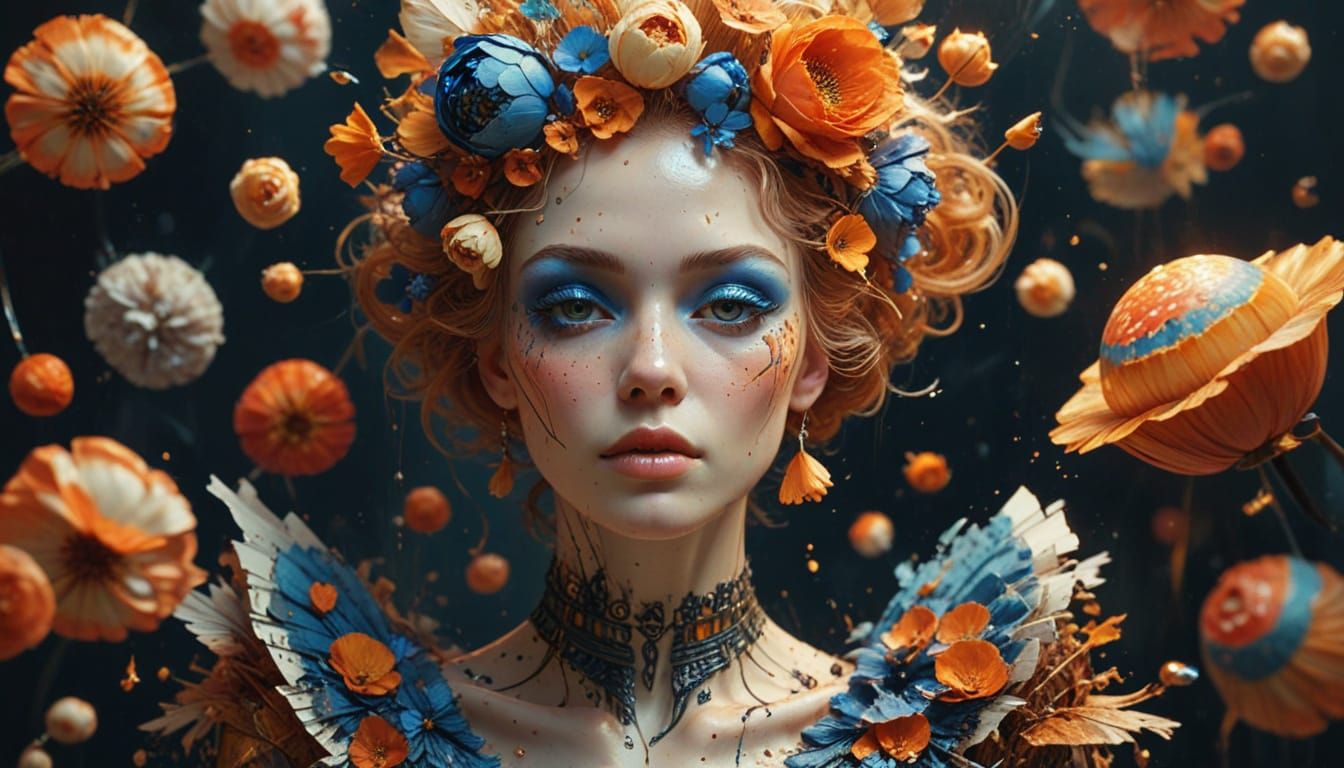 Albino Woman in Summerscape, Watercolor Style