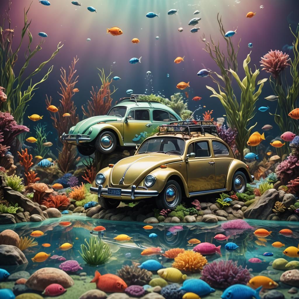 Beetle-Shaped Aquarium in Splash Art Style