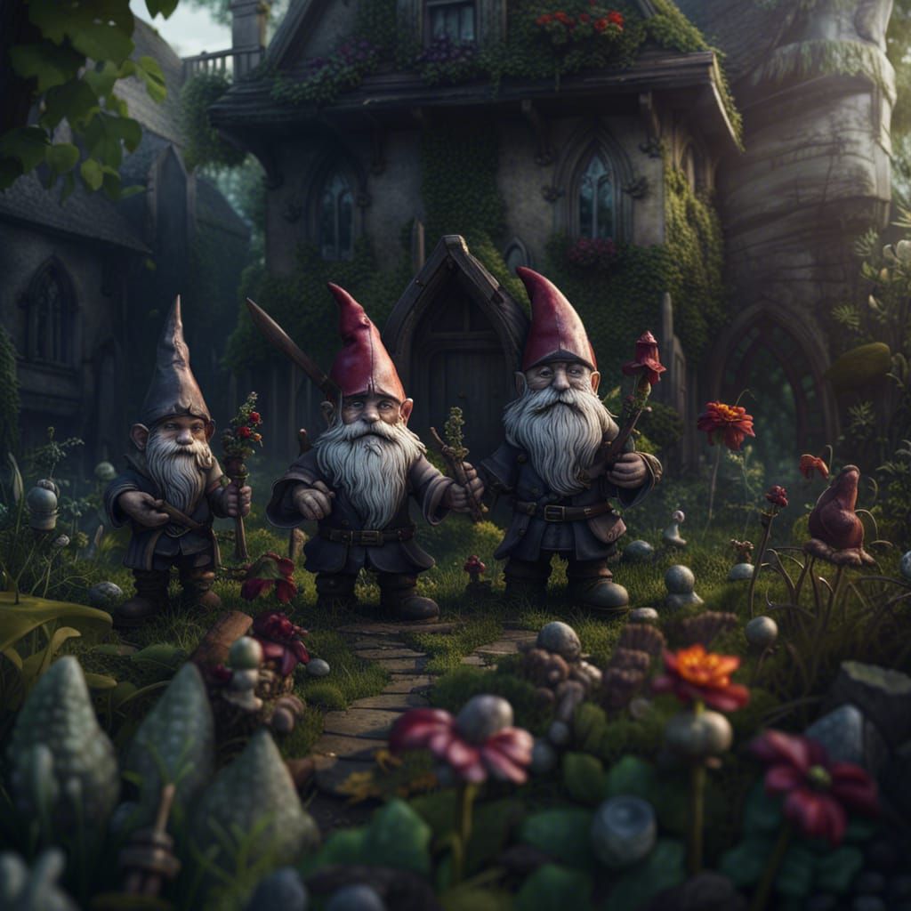 Gothic Gnomes in Overgrown Garden: Digital Matte Painting