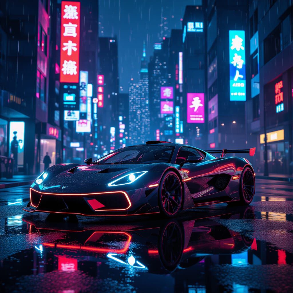 Futuristic Neon Supercar in Cyberpunk City