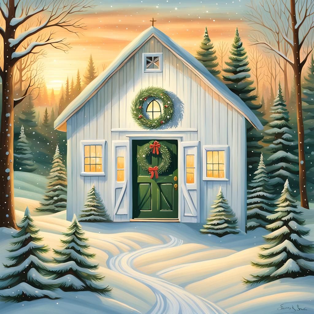 Whimsical Winter Wonderland in Folk Art Style