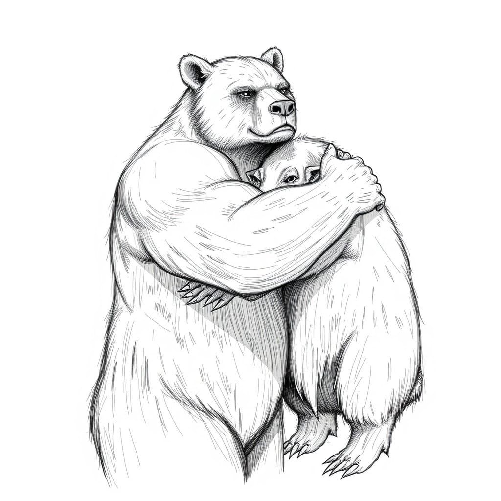 Comedic Anthropomorphic Bear Hugs His Feral Honey Badger Com...
