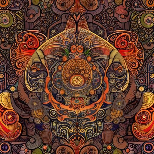 Botanical Repeating Pattern in Earth Tones, Pop Art Style