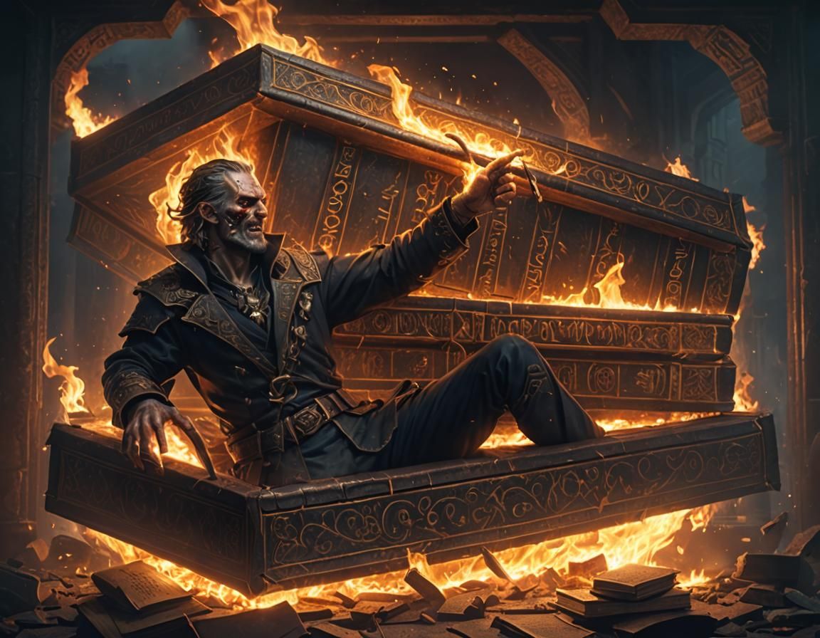 Man Eaten by Book in Dark Temple Art