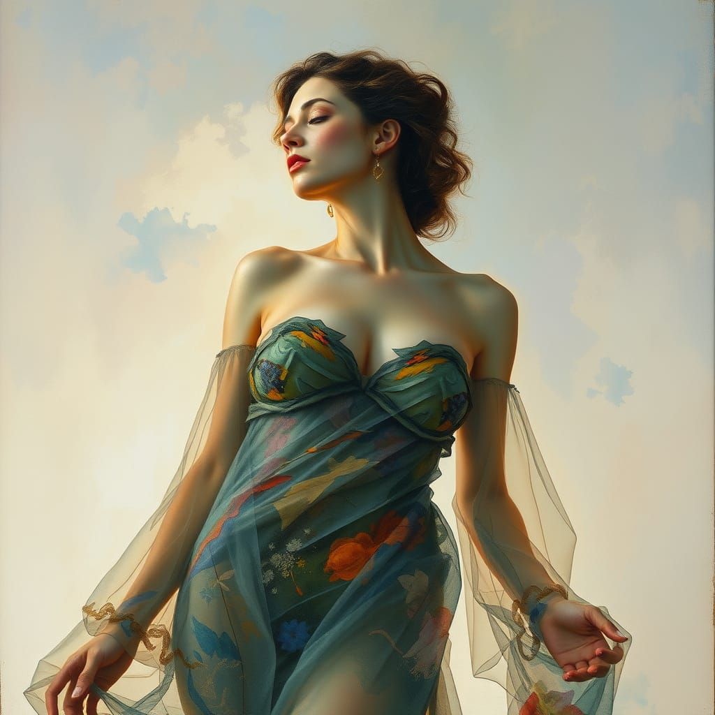 Transparent Woman in Opulent Gouache and Watercolor Style
