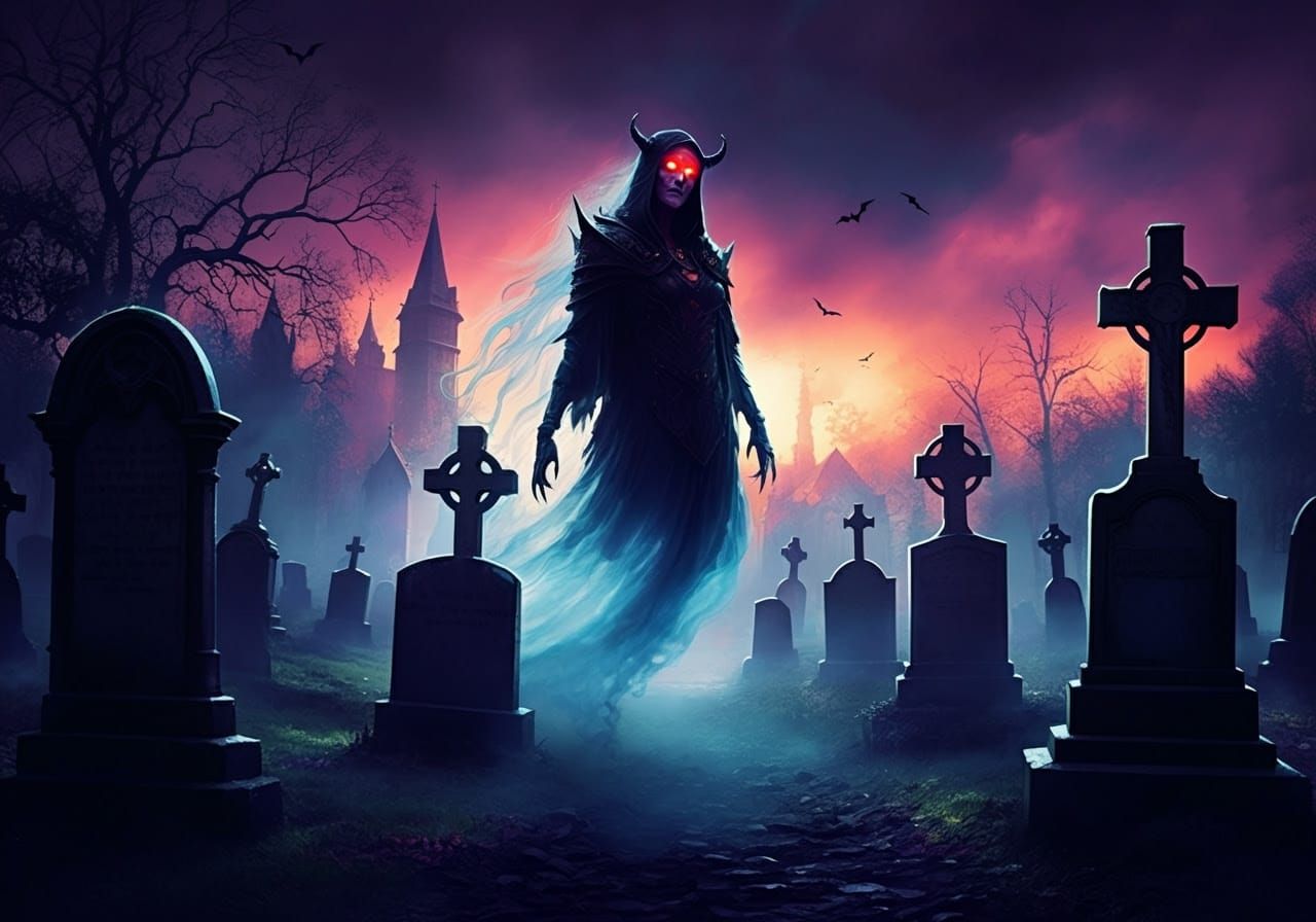 Surreal Cemetery Scene in Gothic Hyperrealism Style