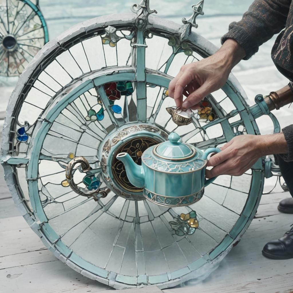 Stained Glass Teapot in Film Noir Style