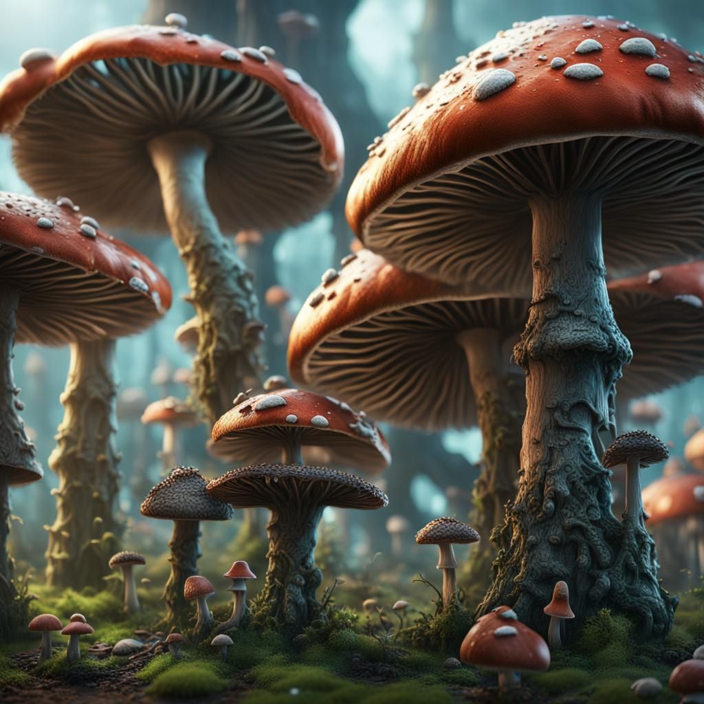 Mushrooms on Motherboard: Detailed Fantasy Concept Art
