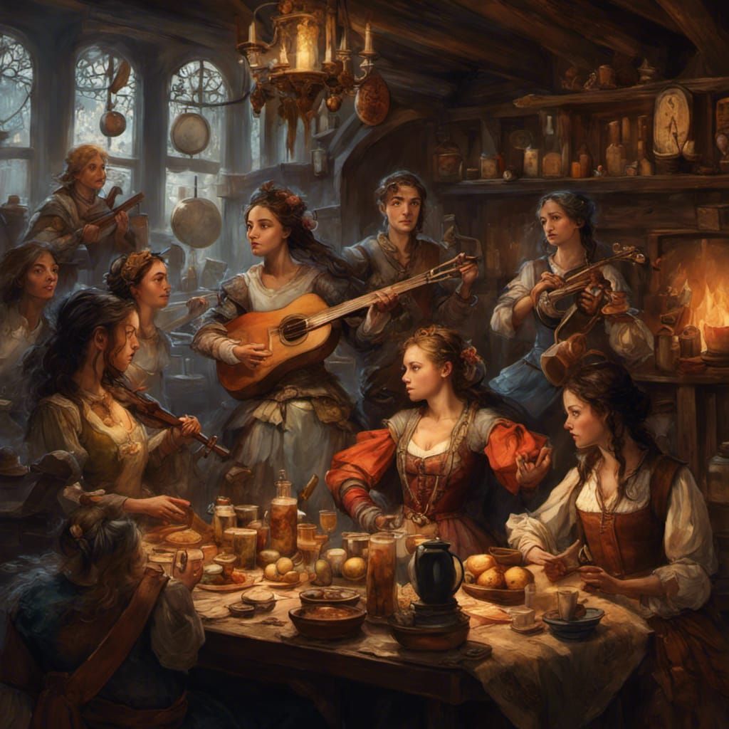 Medieval Bard Performance: Detailed Digital Portrait
