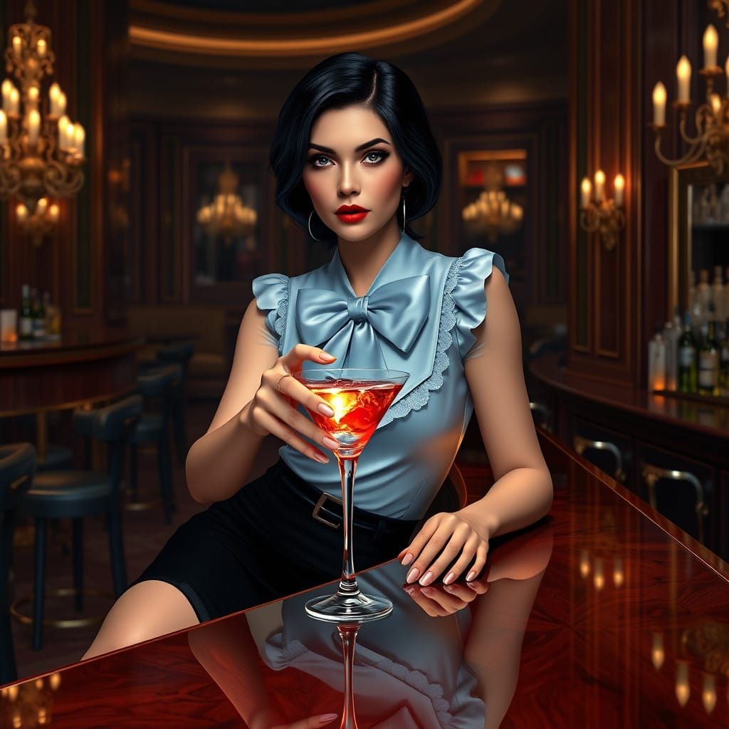 Sophisticated Woman at the Bar in Elegant Luxury Style